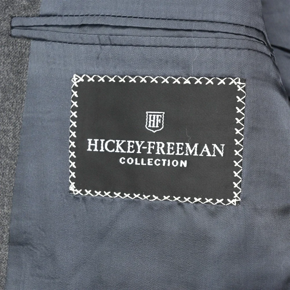 Vtg USA Made Hickey Freeman 43R 32x32 Gray 100% Wool Flannel Boardroom Mens Suit